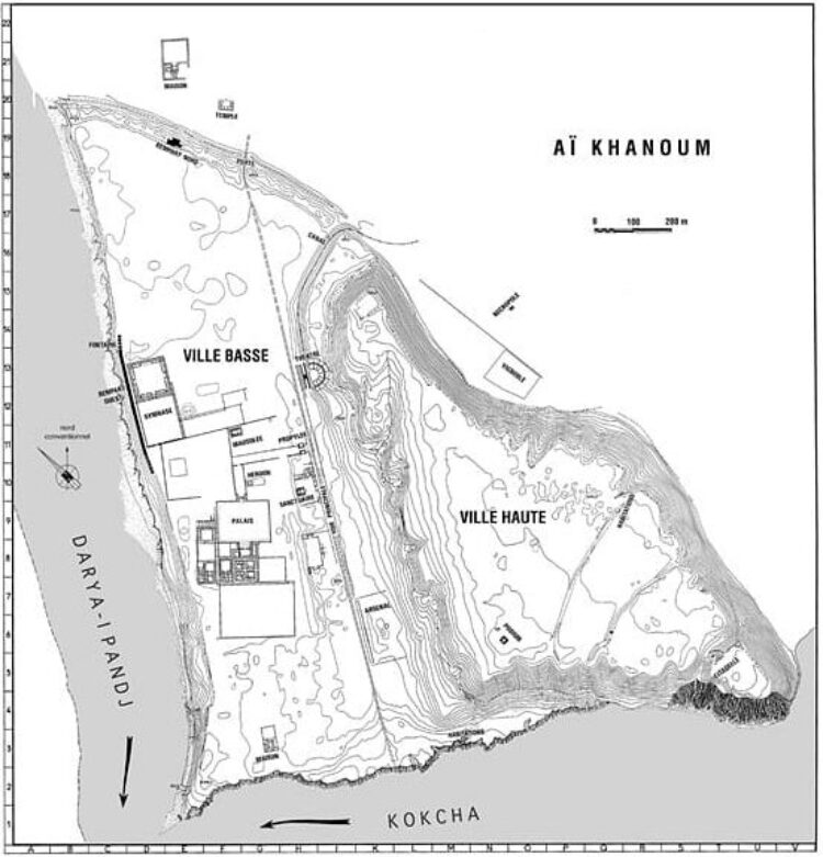 Plan archéologique de la ville gréco-bactrienne d’Aï Khanum. © Claude Rapin